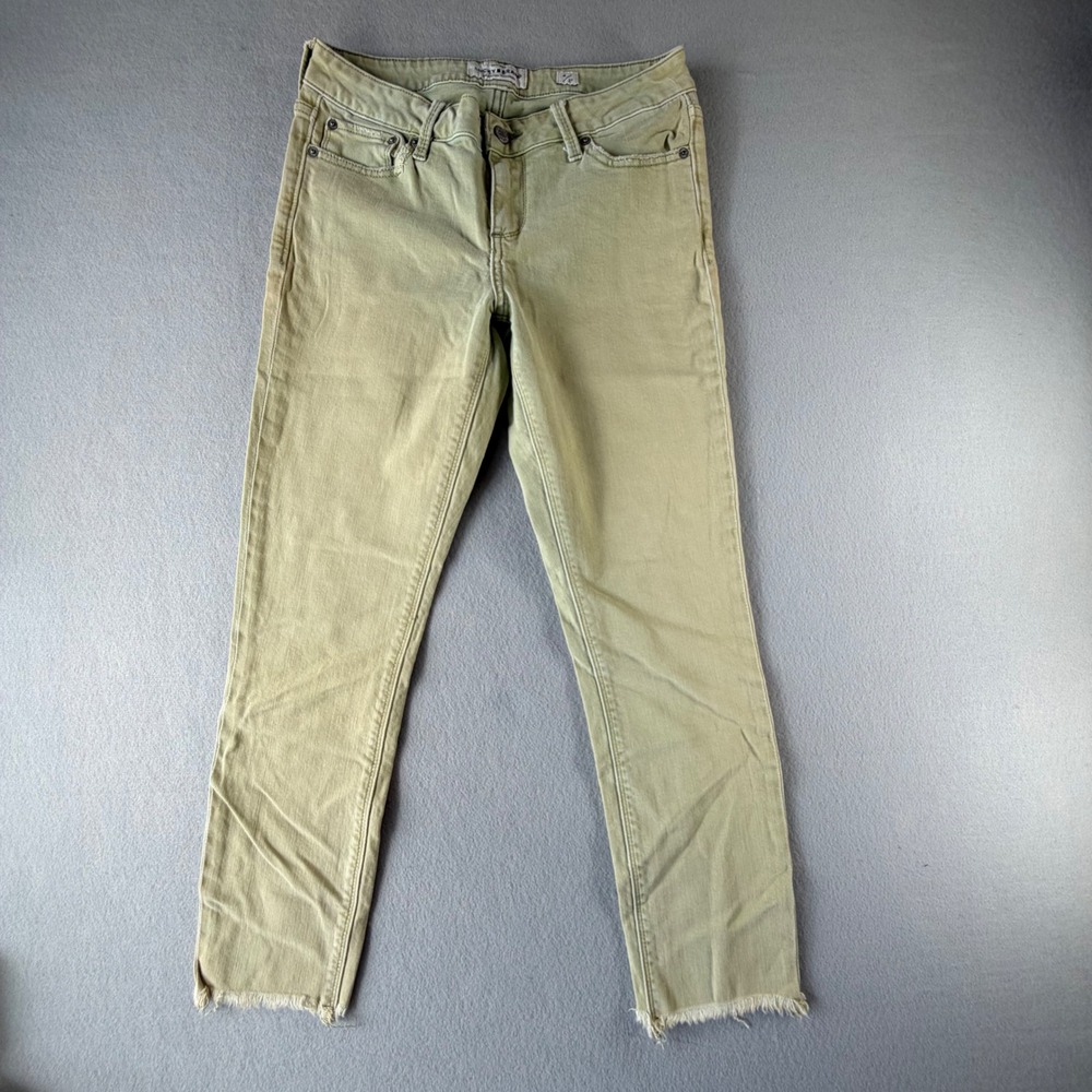 Lucky Brand Lolita Crop Jeans Women's 4/27 Green Stretch Frayed Hem Skinny Pants
